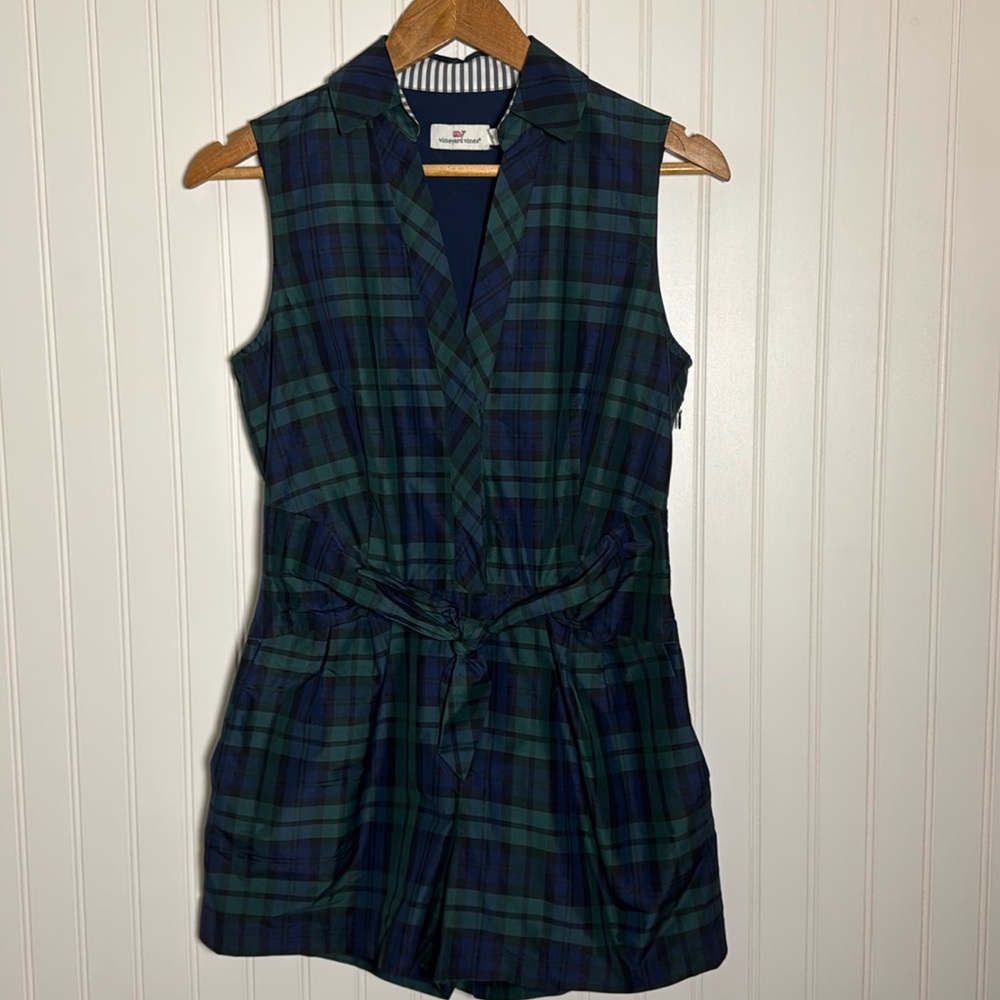 Vineyard Vines | Women's Blue and Green Blackwatch Taffeta Romper | Size: 00